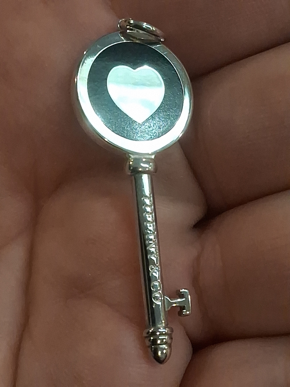 Tiffany Silver Heart Black Enamel Key Pendant - Picture 2 of 2